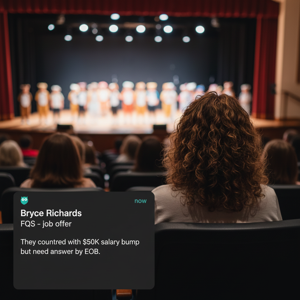 Parent at child's play getting OWL alert